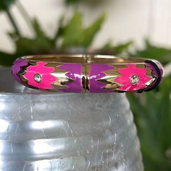 Gold Purple Pink Crystal & Enamel Bangle Bracelet Sequins by Nordstrom NWT - Picture 2 of 8